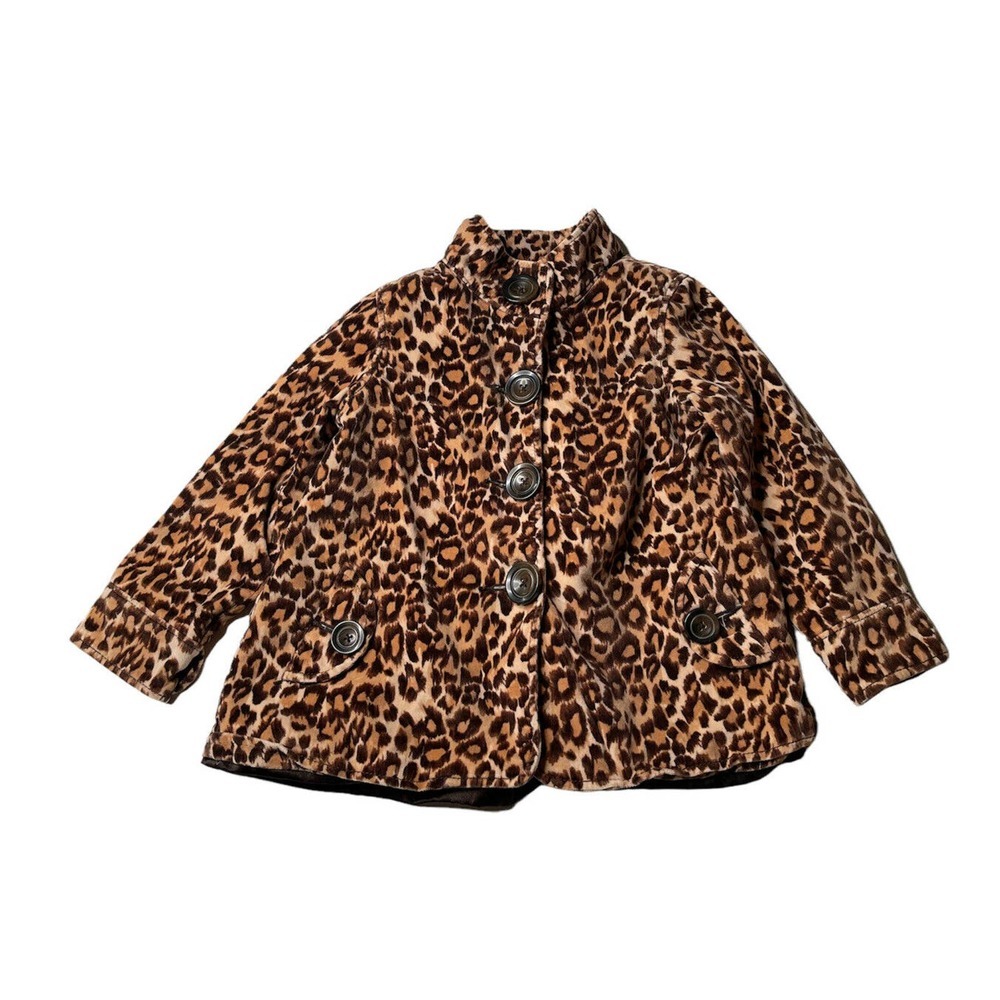 Girls GAP Velvet‎ Leopard Jacket Animal Print Cheetah Pea Coat Size 4/5